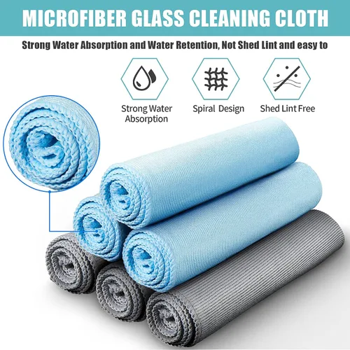 Vista 3 de Tatuo 18 paños de limpieza de vidrio de microfibra (16 x 16) paño de pulido, sin rayas, sin pelusas, limpia rápidamente ventanas, gafas, parabrisas