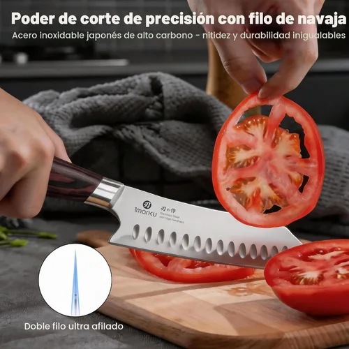 Vista 3 de imarku Cuchillo japonés Santoku de 7 pulgadas, 10Cr15CoMoV de 3 capas de Cuchillo de chef de cocina ultra afilado de alto carbono 59±2 HRC, afilado