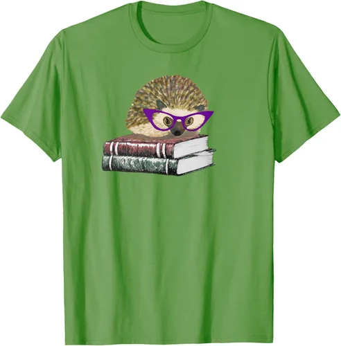 Vista 16 de Adorable erizo libro NERD playera de manga corta, Marino Negro