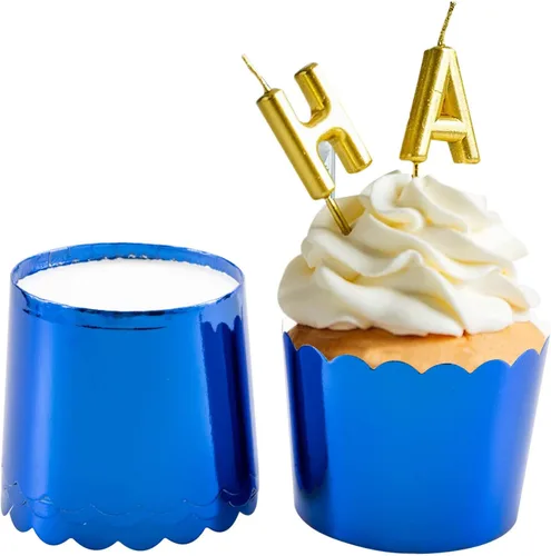 Vista 6 de Copas azules para hornear cupcakes, 50 piezas de papel para hornear, forros para magdalenas, a prueba de grasa, desechables, a granel