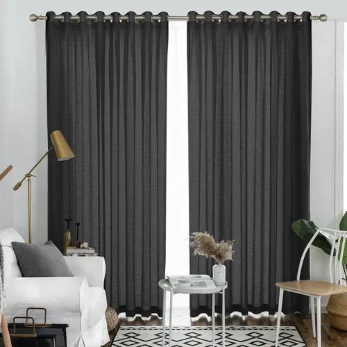 Vista 42 de Melodieux Cortinas Semitransparentes Negras de 63 Pulgadas de Largo para Ventanas Pequeñas de Sala de Estar y Dormitorio con Aspecto de Lino Rústico