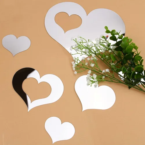 Vista 4 de KIMOBER 13 calcomanías de pared con forma de corazón, acrílico plateado para el día de San Valentín, autoadhesivas, removibles, para decoración