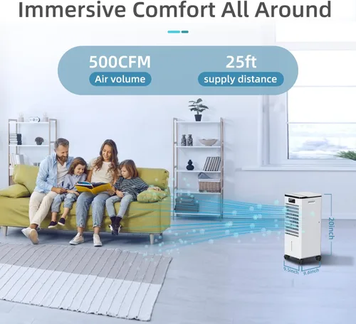 Vista 2 de Aire acondicionado portátil, enfriador evaporativo 3 en 1, aire acondicionado sin ventanas, 4 modos y 3 velocidades, temporizador de 12 horas
