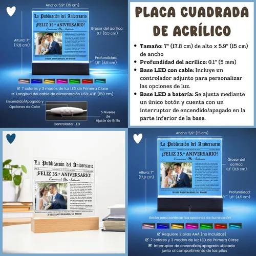 Vista 2 de Lamparas Personalizadas Con Foto, 35 años Regalos Para Boda En Español, Regalos Para El 14 De Febrero Para Mujer, Regalos 35 Aniversario De Boda