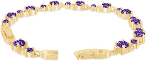Vista 4 de AFFY Pulsera de tenis con forma de hoja de oro amarillo de 14 quilates sobre plata de ley, regalo de San Valentín para ella