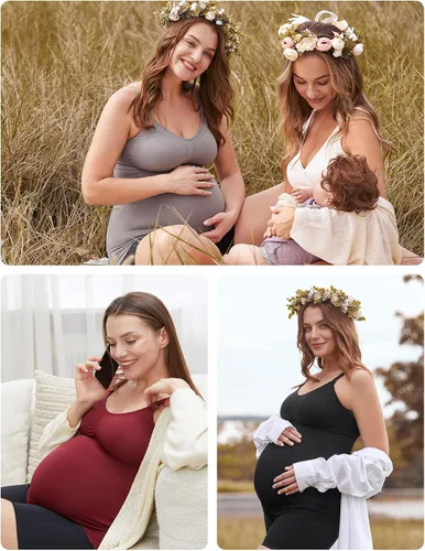 Vista 5 de HOFISH Womens Breast Feeding TopsMaternity Nursing Cami with Build in Shelf Bra 3Pack