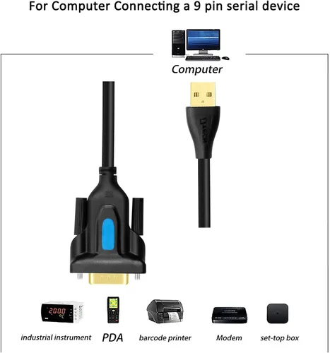 Vista 5 de DTECH Adaptador USB a serie DB9 RS232 Cable Prolífico Chip PL2303 DB-9 Cable macho de 3 pies compatible con Windows 11 10 8 7 Mac Linux