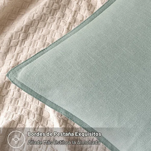 Vista 2 de MIULEE - Fundas de almohada decorativas de lino de 18 x 18 pulgadas, color verde aguamarina