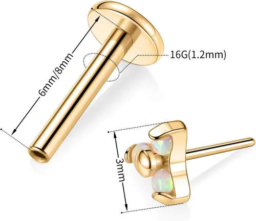 Vista 4 de GAGABODY Labret Studs 16G 60.315 in G23 Titanium BallCZOpal Top Press Fit Threadless Push-in Labret Labret Lip Monroe Tragus Stud Bisel Push Back
