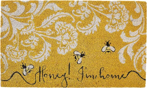 Vista 16 de DII Felpudo de fibra de coco natural, divertido tapete de felicitación, abeja feliz, 18 x 30 pulgadas