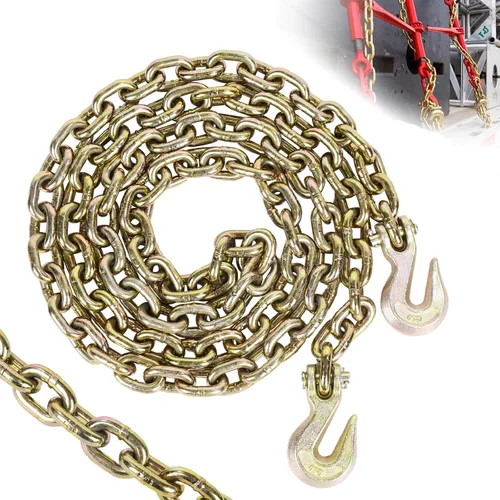 Vista 12 de AAIN - Cadena de amarre de transporte de 3/8 pulgadas x 10 pies para sujeción, 7,100 libras WLL, cadena de remolque resistente G80 con ganchos
