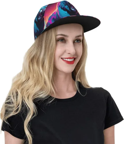 Vista 6 de Stylish Flat-Brim Baseball Cap Synthwave Sabertooth Pattern Moisture-Wicking and Breathable Suitable for Daily use Sports and Travel Black