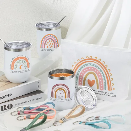 Vista 4 de Bokon Juego de 30 regalos de agradecimiento a los empleados de 12 onzas con texto en inglés "May You Be Proud" Sign Stainless Steel Tumbler Rainbow