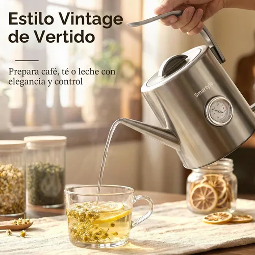 Vista 2 de Smartyle® Tetera eléctrica con termómetro, hervidor eléctrico de cuello de cisne de 1.0L, acero inoxidable 304, apagado automático, cafetera de 1200