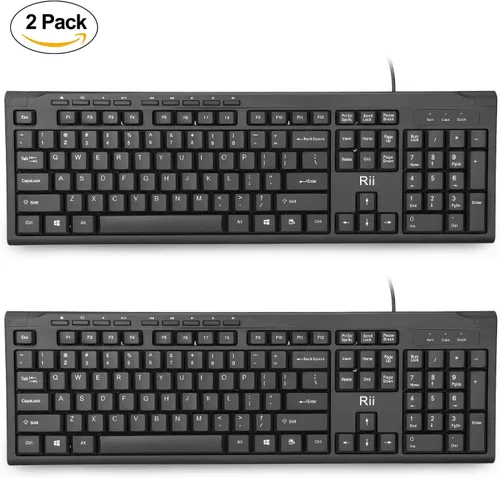 Vista 6 de Rii RK907 Teclado compacto ultrafino USB con cable para Mac y PC, Windows 10/8/7/Vista/XP (negro) (2 piezas)