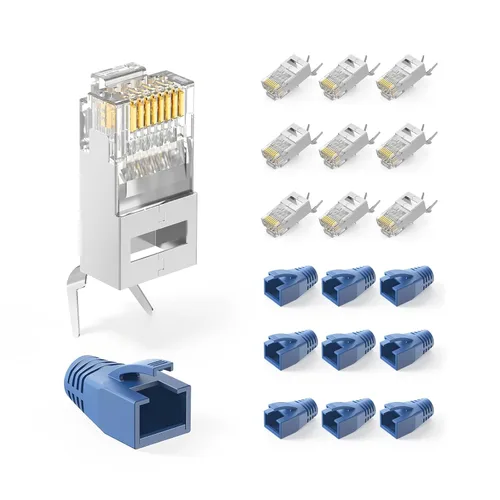 Vista 8 de VCELINK Conector CAT6A, conectores RJ45 pasan a través de CAT6A CAT7 blindado, chapado en oro de 3 clavijas con certificación UL, conector CAT7