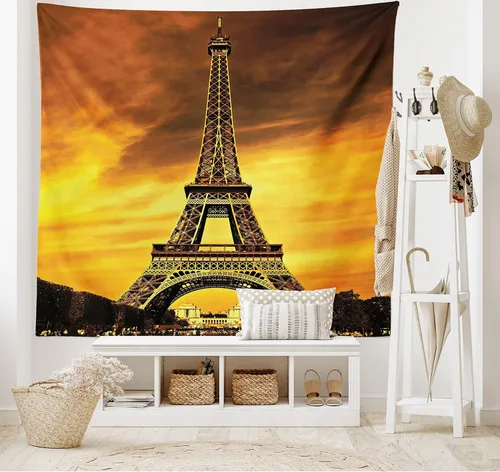 Vista 56 de Ambesonne Tapiz verde, fases lunares alrededor de un árbol de la vida, impresión de diseño bohemio de astrología nocturna, decoración de tela