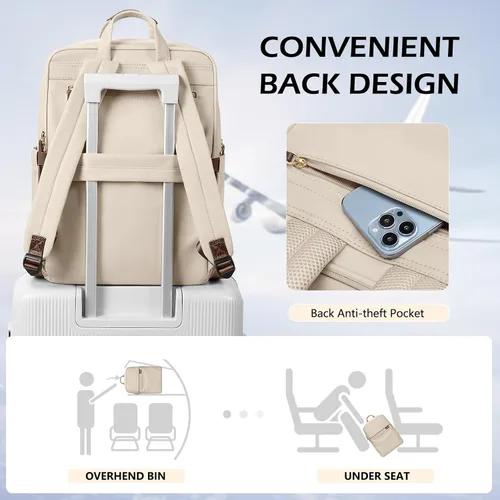 Vista 6 de Mochila delgada para laptop para mujer, mochila ligera para viajes de negocios para mujeres y hombres, Albaricoque, 14 pulg., Moderno