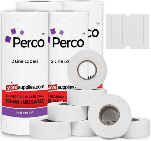 Vista 16 de Perco Etiquetas azules de 2 líneas, 6,000 etiquetas de precio en blanco y fecha para pistolas Perco de 2 líneas de precio y fecha, 8 rollos, 1