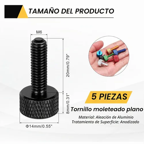 Vista 73 de MECCANIXITY 5 piezas M6x14mm Tornillos de pulgar estriado de cabeza plana, pernos de rosca completa de aleación de aluminio sólido para carcasas