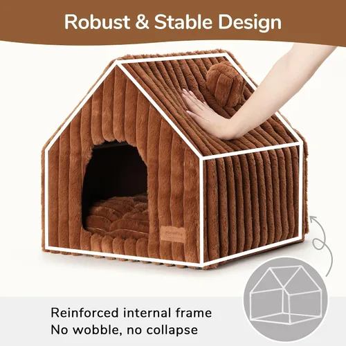 Vista 2 de FUKUMARU Casas para gatos de interior, cueva linda y lavable para gatos con almohada removible, casa grande semi-cerrada y acogedora para perros