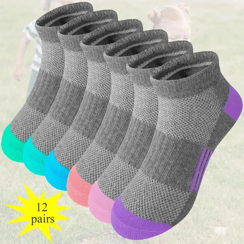 Vista 3 de Bemeol Calcetines para niñas, 12 pares de calcetines deportivos de algodón para niños pequeños y grandes