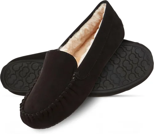 Vista 19 de Floopi Pantuflas para mujer, forro de piel sintética suave con espuma viscoelástica acogedora, pantuflas de casa para mujer con suela antideslizante