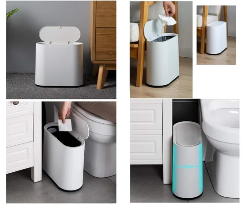 Vista 4 de KLGO Basurero de plástico delgado de 10 litros con tapa, canasta de basura de doble barril de 2.4 galones, contenedor de basura rectangular