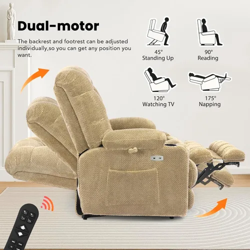 Vista 4 de EONIX Silla reclinable ancha para ancianos, silla elevadora de gran tamaño resistente de 400 libras con calor y masaje, reclinable elevador