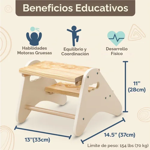 Vista 4 de B. toys Peek-A-Boost, 2 escalones, marfil y madera con asas, juego de 16