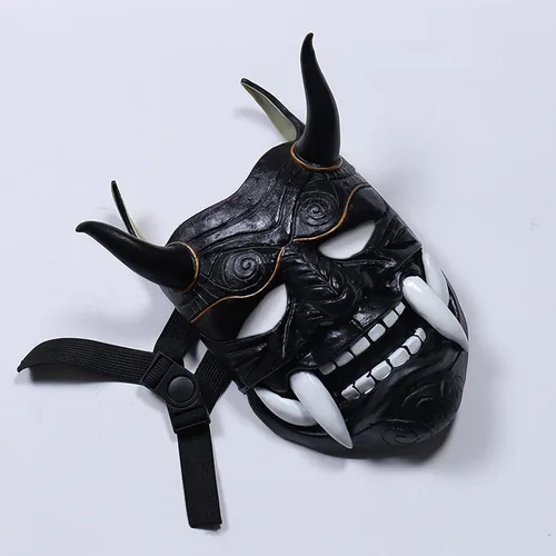 Vista 4 de Máscara japonesa Samurai Hannya Oni, máscaras de látex de cara completa Negro