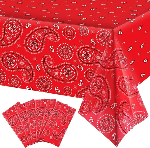 Vista 10 de Tatuo Mantel de fiesta del oeste con estampado de cachemira, mantel de bandana, mantel de plástico rectangular con flores para fiesta temática
