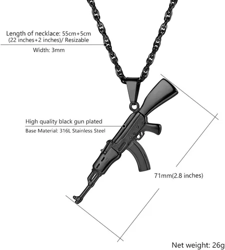 Vista 5 de PROSTEEL Collar punk rock,M16A4 Rifle Shape Pendant & Chain,Cool Men Jewelry,para él
