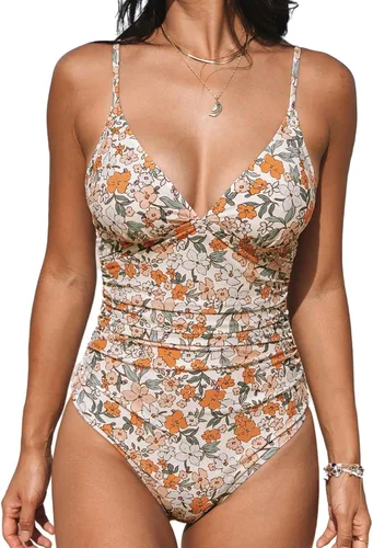 Vista 26 de CUPSHE - Traje de baño de una pieza para mujer, con control de abdomen, cuello en V