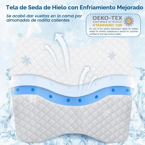 Vista 2 de KingPavonini Almohada de rodilla refrescante para dormir de lado, almohadas de piernas de espuma viscoelástica de gel para dormir de lado con funda