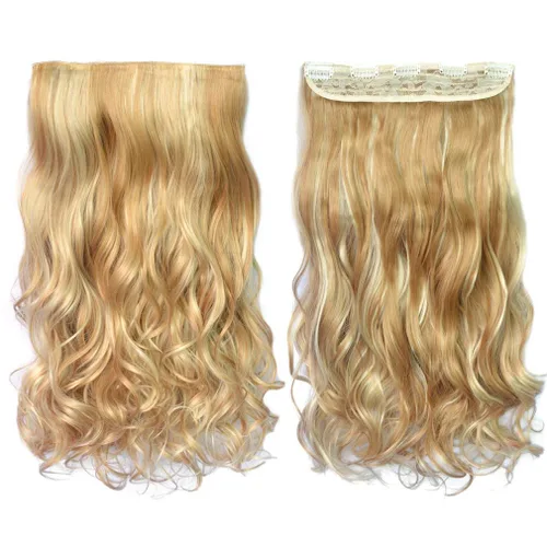 Vista 54 de REECHO Extensiones de cabello rubio, extensiones de una pieza con clip de 20" para mujer, extensiones de cabello sintético suave y natural con ondas