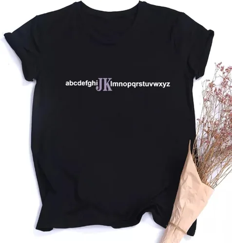 Vista 3 de B-TS Camisetas JK - Camiseta negra estampada con letras K Pop Merchandise XS, S, M, L, XL, XXL.