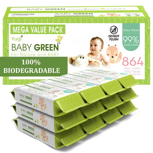 Vista 6 de Yugi Green Toallitas para bebé, sin perfume, compostables, fibras a base de plantas, a base de plantas, sin fragancia, para pieles sensibles