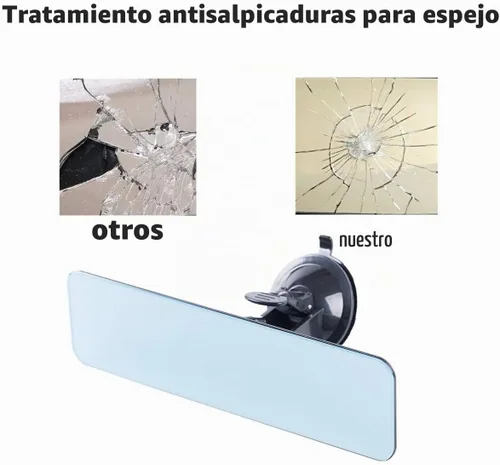 Vista 3 de Espejo retrovisor antirreflejo sin marco, espejo universal para interior de automóvil con ventosa adhesiva, endoscopio azul (9.4 x 2.55 pulgadas)