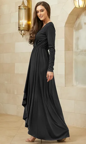 Vista 3 de KOH KOH Vestido de cóctel formal de otoño e invierno con abertura para mujer
