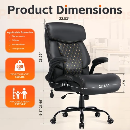 Vista 2 de BOSMILLER Silla de oficina grande y alta, sillas ejecutivas de alta resistencia con soporte lumbar ajustable para dolor de espalda, silla