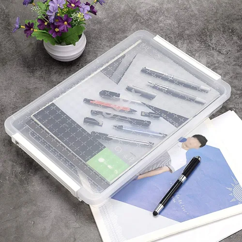 Vista 2 de BTSKY Caja de almacenamiento apilable de plástico PP transparente transparente A4 Plus para escritorio, contenedor de revista de papel con hebilla