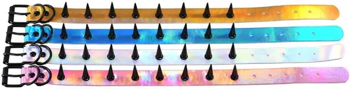Vista 6 de FM FM42 Gargantilla holográfica multicolor de PU en tono negro con remaches con picos punk rock gótico