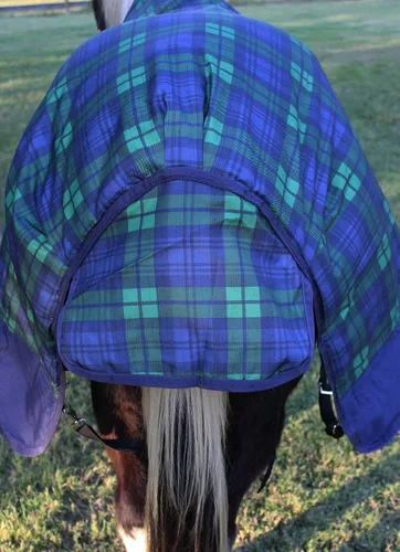 Vista 5 de Challenger 600D Caballo Participación Impermeable 300 GMS Relleno Plaid Manta de Invierno Capa 21EE08 Cuadros azul marino/verde