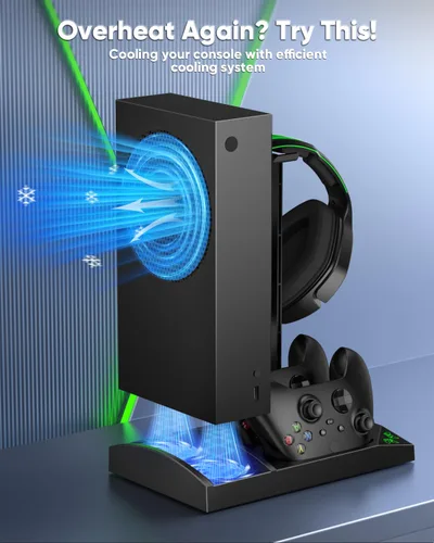 Vista 6 de Charger Stand with Cooling Fan for Xbox Series S Console and Controller,Vertical Dual Charging Dock Accessories with 2 x 1400mAh Rechargeable Negro