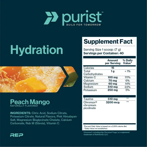 Vista 2 de Purist Polvo de electrolitos Hidratación de agua con 800 mg de electrolitos sin azúcar mezcla de bebida de stevia Cero ingredientes artificiales
