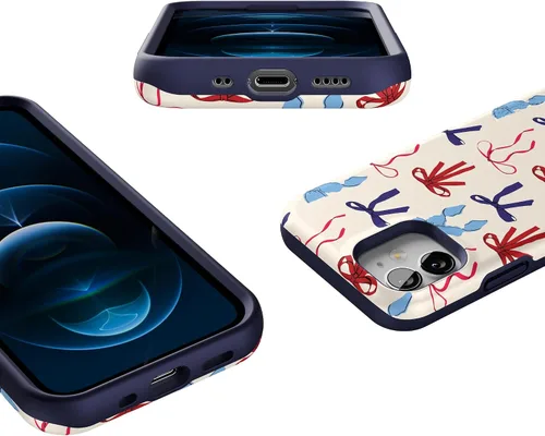 Vista 3 de Casely Funda para iPhone 12 Mini American Girlie Lazos rojos, blancos y azules Diseño protector audaz Compatible con MagSafe
