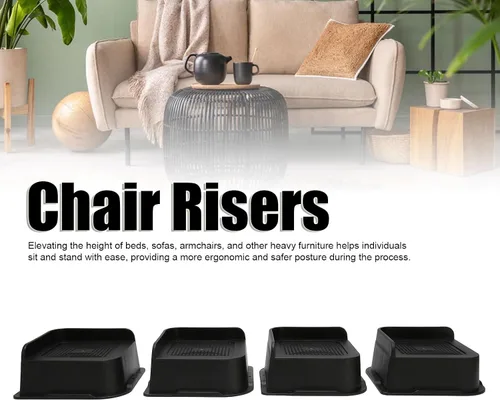 Vista 2 de 4PCS Bed Risers 2 inch, 3 inch, 4 inch Heavy Duty, Adjustable Stackable L Shape Furniture Riser for Table Desk Couch Sofa Chair Recliner Leg Frame