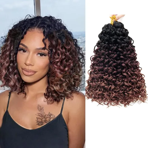 Vista 35 de GoGo Curl Crochet Hair 18 pulgadas onda de agua pelo sintético bohemio ganchillo trenzado jengibre onda profunda extensiones de cabello trenzado
