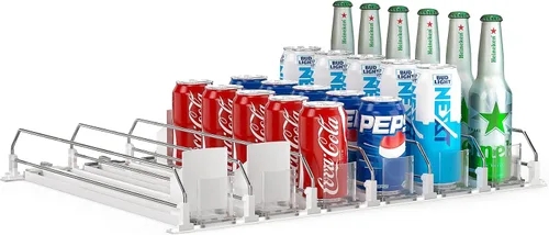 Vista 8 de Dispensador de latas de soda para refrigerador, organizador de bebidas autoempujante para nevera, organización de refrigerador de ancho ajustable